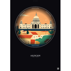 Affiche Asuncion – Poster illustration vintage – Famous Viewpoint Of Asuncion | Gravura – Fond foncé