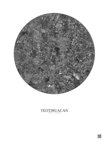Teotihuacan Satellite View Poster 5km B&W | Gravura – Light background