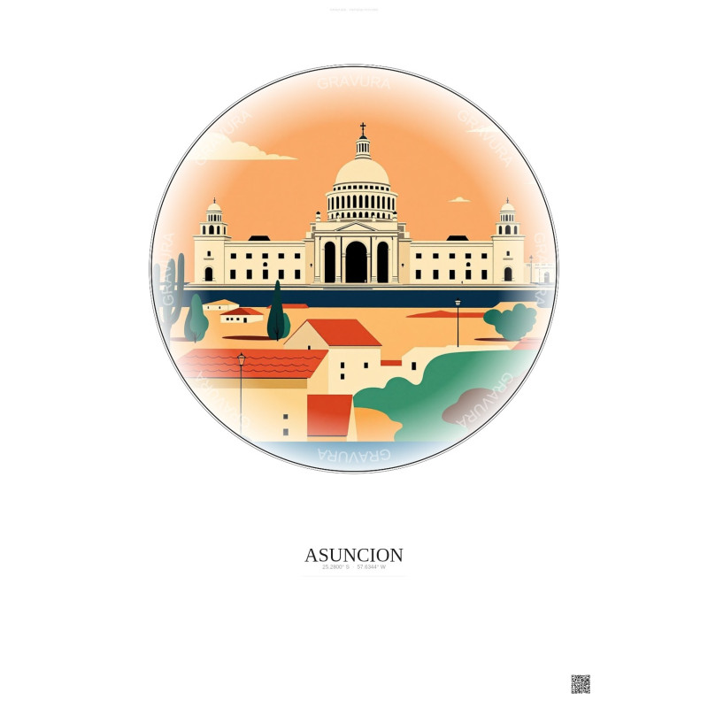 Affiche Asuncion – Poster illustration vintage – Famous Viewpoint Of Asuncion | Gravura – Fond clair