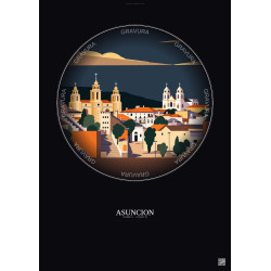 Affiche Asuncion – Poster illustration vintage – Historic Old Town Of Asuncion | Gravura – Fond foncé