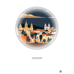 Affiche Asuncion – Poster illustration vintage – Historic Old Town Of Asuncion | Gravura – Fond clair