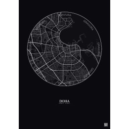 Doha City Map Poster 6km | Gravura – Dark background