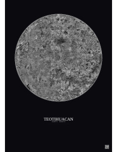 Affiche Teotihuacan – Poster vue satellite 20km N&B | Gravura – Fond foncé
