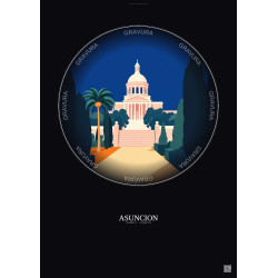 Affiche Asuncion – Poster illustration vintage – Most Iconic Landmark Of Asuncion | Gravura – Fond foncé