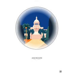 Affiche Asuncion – Poster illustration vintage – Most Iconic Landmark Of Asuncion | Gravura – Fond clair