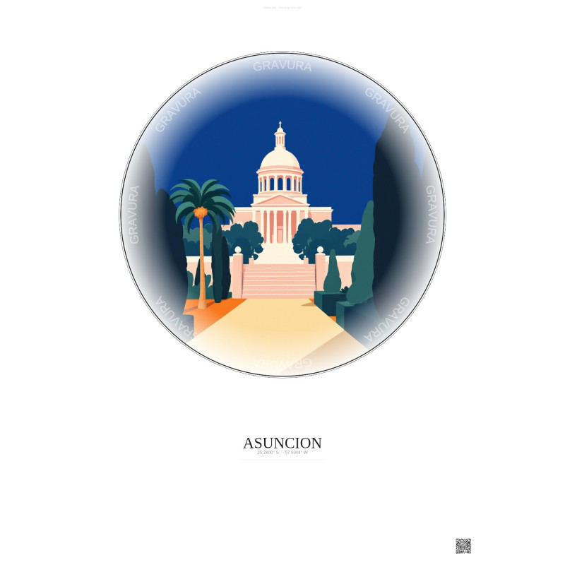 Affiche Asuncion – Poster illustration vintage – Most Iconic Landmark Of Asuncion | Gravura – Fond clair