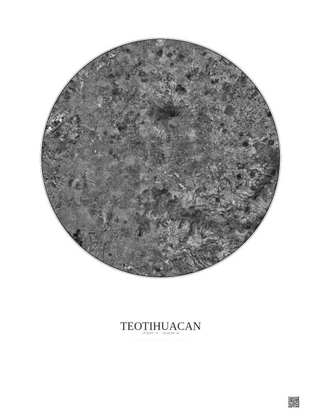 Teotihuacan Satellite View Poster 20km B&W | Gravura – Light background