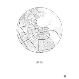 Doha City Map Poster 6km | Gravura – Light background