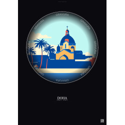 Affiche Doha – Poster illustration vintage – Catholic Church Of Our Lady Of The Rosary | Gravura – Fond foncé