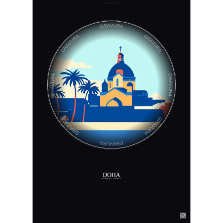 Affiche Doha – Poster illustration vintage – Catholic Church Of Our Lady Of The Rosary | Gravura – Fond foncé