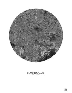 Affiche Teotihuacan – Poster vue satellite 30km N&B | Gravura – Fond clair