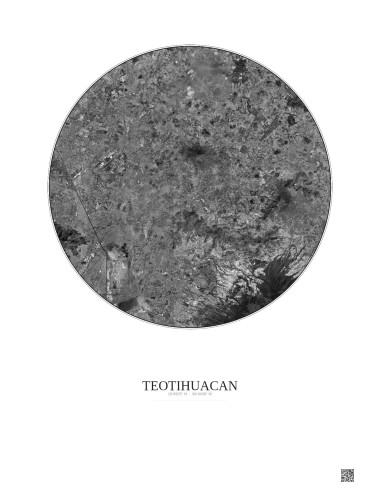 Affiche Teotihuacan – Poster vue satellite 30km N&B | Gravura – Fond clair
