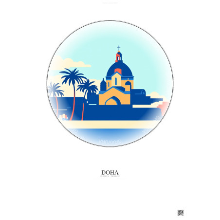 Affiche Doha – Poster illustration vintage – Catholic Church Of Our Lady Of The Rosary | Gravura – Fond clair