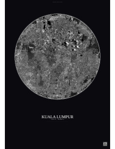 Affiche Kuala Lumpur – Poster vue satellite 10km N&B | Gravura – Fond foncé