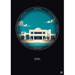 Affiche Doha – Poster illustration vintage – Museum Of Islamic Art | Gravura – Fond foncé