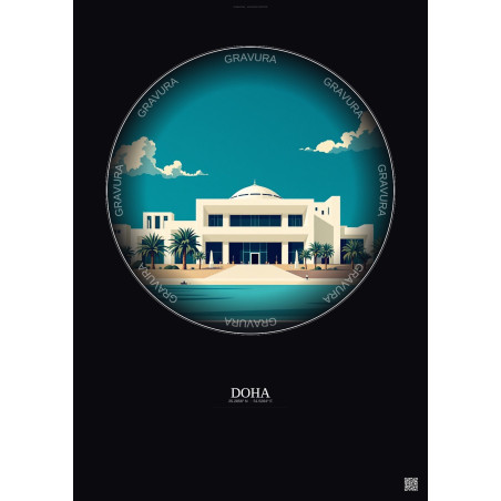 Affiche Doha – Poster illustration vintage – Museum Of Islamic Art | Gravura – Fond foncé
