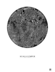 Affiche Kuala Lumpur – Poster vue satellite 10km N&B | Gravura – Fond clair