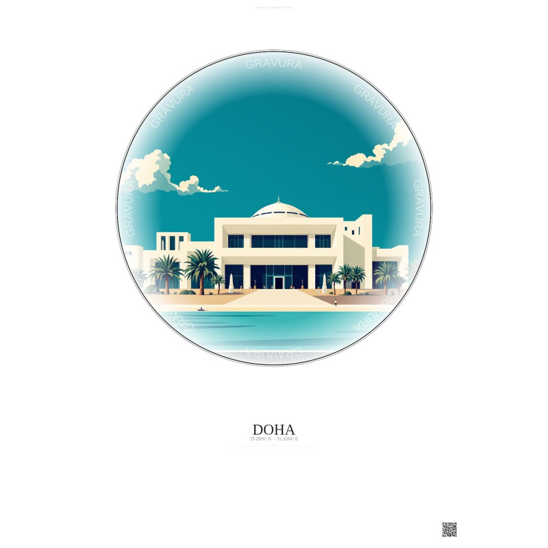 Affiche Doha – Poster illustration vintage – Museum Of Islamic Art | Gravura – Fond clair