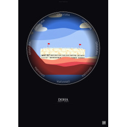 Affiche Doha – Poster illustration vintage – Stadium 974 | Gravura – Fond foncé