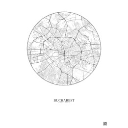 Bucharest City Map Poster 6km | Gravura – Light background