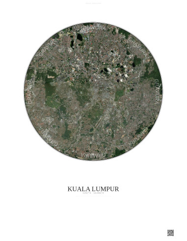 Affiche Kuala Lumpur – Poster vue satellite 10km Couleur | Gravura – Fond clair