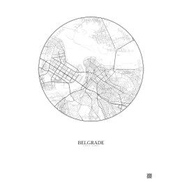 Affiche Belgrade – Poster carte de ville 6km | Gravura – Fond clair
