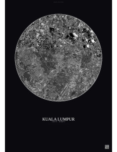 Affiche Kuala Lumpur – Poster vue satellite 6km N&B | Gravura – Fond foncé