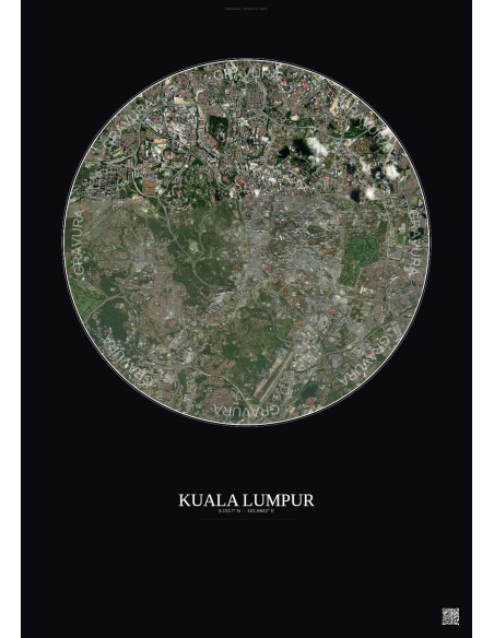 Affiche Kuala Lumpur – Poster vue satellite 6km Couleur | Gravura – Fond foncé