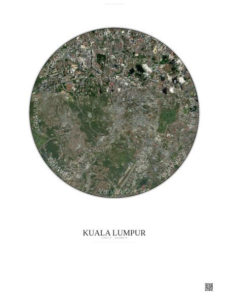 Kuala Lumpur Satellite View Poster 6km Color | Gravura – Light background