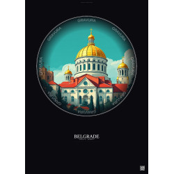 Affiche Belgrade – Poster illustration vintage – Church Of Saint Sava | Gravura – Fond foncé