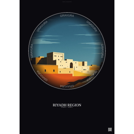 Affiche Riyadh Region – Poster illustration vintage – Famous Viewpoint Of Riyadh Region | Gravura – Fond foncé