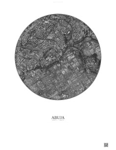 Affiche Abuja – Poster vue satellite 2.5km N&B | Gravura – Fond clair