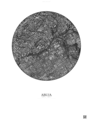 Affiche Abuja – Poster vue satellite 2.5km N&B | Gravura – Fond clair