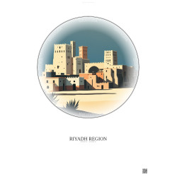 Affiche Riyadh Region – Poster illustration vintage – Historic Old Town Of Riyadh Region | Gravura – Fond clair