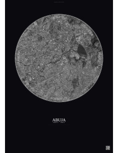 Affiche Abuja – Poster vue satellite 6km N&B | Gravura – Fond foncé