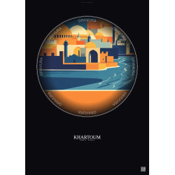Affiche Khartoum – Poster illustration vintage – Khartoum | Gravura – Fond foncé