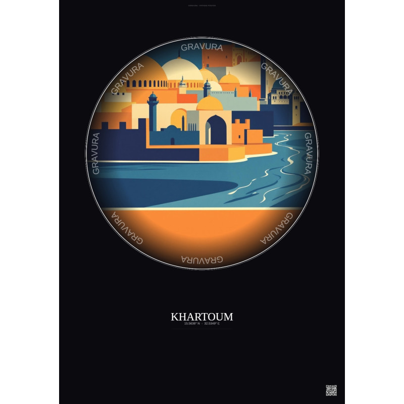 Affiche Khartoum – Poster illustration vintage – Khartoum | Gravura – Fond foncé