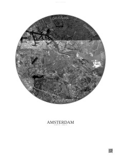 Affiche Amsterdam – Poster vue satellite 10km N&B | Gravura – Fond clair
