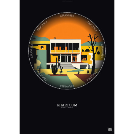 Affiche Khartoum – Poster illustration vintage – National Museum Of Sudan | Gravura – Fond foncé