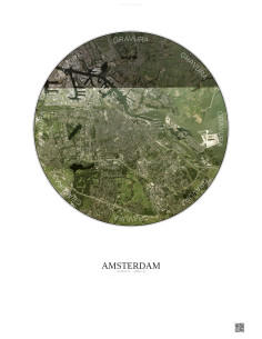 Affiche Amsterdam – Poster vue satellite 10km Couleur | Gravura – Fond clair
