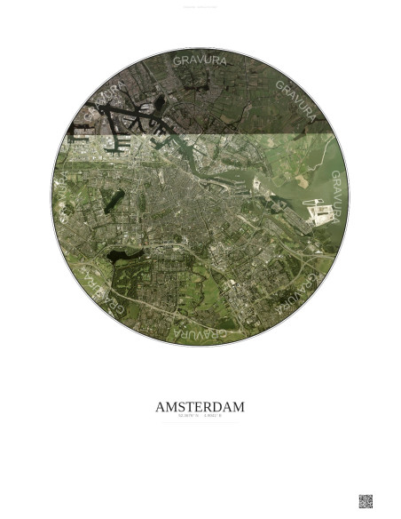 Amsterdam Satellite View Poster 10km Color | Gravura – Light background