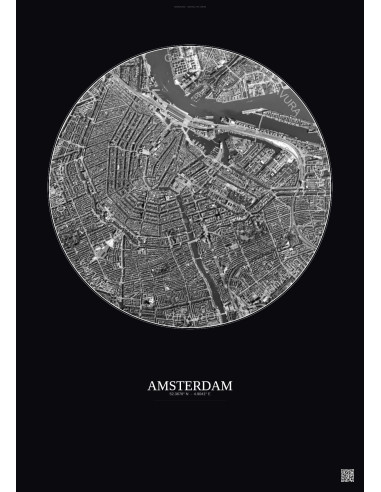 Amsterdam Satellite View Poster 2.5km B&W | Gravura – Dark background