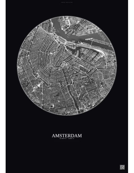 Amsterdam Satellite View Poster 2.5km B&W | Gravura – Dark background