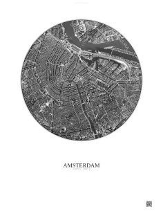 Affiche Amsterdam – Poster vue satellite 2.5km N&B | Gravura – Fond clair