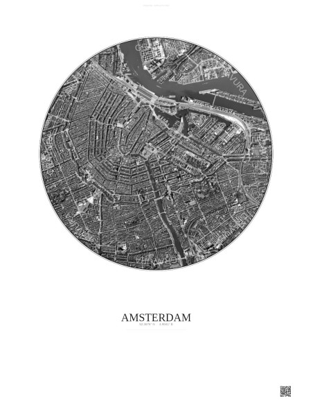 Amsterdam Satellite View Poster 2.5km B&W | Gravura – Light background