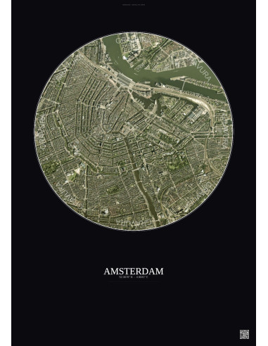 Amsterdam Satellite View Poster 2.5km Color | Gravura – Dark background