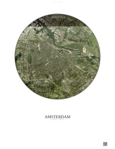 Affiche Amsterdam – Poster vue satellite 6km Couleur | Gravura – Fond clair
