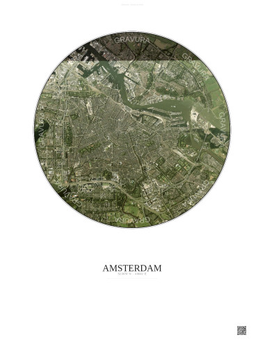 Amsterdam Satellite View Poster 6km Color | Gravura – Light background