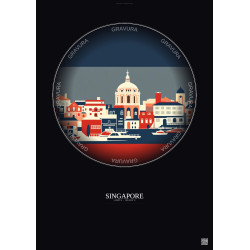 Affiche Singapore – Poster illustration vintage – Singapore | Gravura – Fond foncé