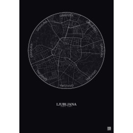 Ljubljana City Map Poster 2.5km | Gravura – Dark background